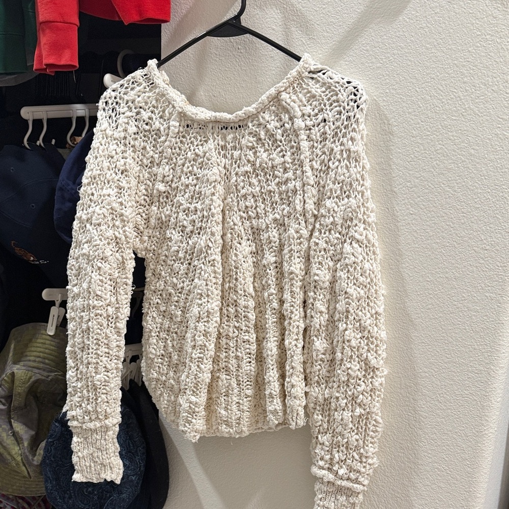 Free People Cream Open-Weave Pullover Sweater